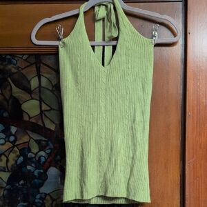 Daisy Fuentes Olive Halter Ribbed Tank Top